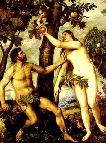  Adán y Eva  , cuadro de Tiziano perteneciente al Museo del Prado. 