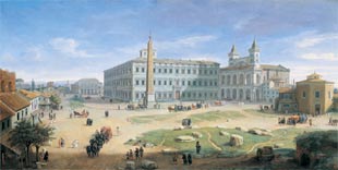 Plaza de San Giovanni, de Roma, vista por el pintor Gaspar van Wittel.