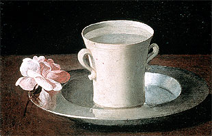  Taza de agua y una rosa sobre bandeja de plata  (1630), de Francisco de Zurbarán (National Gallery de Londres).