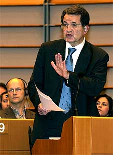 Romano Prodi, ayer ante el Parlamento Europeo, en Bruselas.