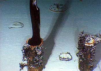 El fuel se escapa de un tanque del   Prestige   a 3.600 metros de profundidad, según la foto del submarino   Nautile.  