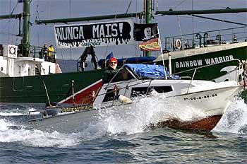 Numerosas embarcaciones recibieron al    Rainbow Warrior  en el puerto de A Coruña.
