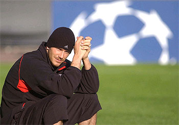Beckham, durante un entrenamiento con el Manchester United.