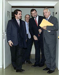 Aznar, Fraga, Rajoy y Francisco Villar, el sábado en A Coruña.