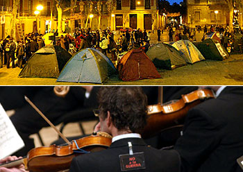 El barrio de Gràcia y los músicos de la OBC, con el 'No a la guerra'