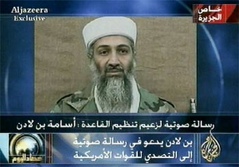 Imagen del mensaje de Osama bin Laden que la emisora Al Yazira retransmitió anoche.