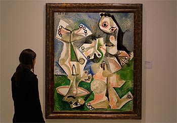  Hombre y mujer desnudos,  óleo de 1965 de Picasso que se exhibe en la muestra de Barcelona.