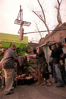 Rodaje de Are we there yet?, ayer, en la Rambla de Barcelona.
