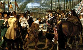 Reproducción del cuadro  La rendición de Breda,  de Diego Velázquez.