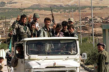 Combatientes kurdos del UPK, cerca de la localidad de Sancak, en el norte de Irak.