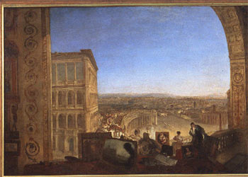  Rafael acompañado por La Fornarina. Roma desde el Vaticano  (1820), de William Turner, que se exhibe en las Caballerizas del Quirinal.