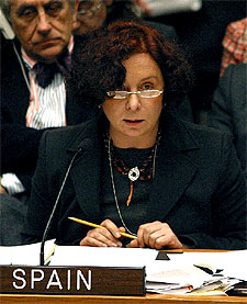 Ana Palacio, ayer, durante su intervención en la ONU.