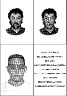 Cartel difundido por la policía con los retratos robot del  asesino del naipe. 