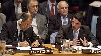 José María Aznar durante su intervención ayer ante el Consejo de Seguridad de la ONU.