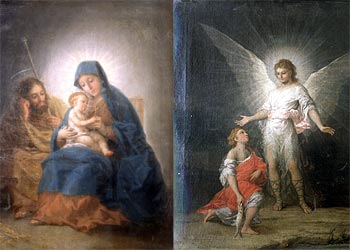 Los cuadros  Sagrada   Familia,  izquierda, y  Tobías y el   ángel,  de Goya, comprados ayer por el Estado.