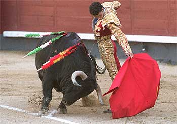 Matías Tejela, que confirmó la alternativa, en su primer toro.rnrn MIGUEL GENER