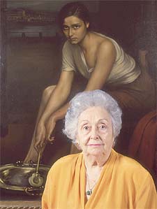 María Teresa López, ante el cuadro  La chiquita piconera. 