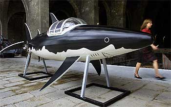 El submarino tiburón, invención del profesor Tornasol, que se exhibe en  ¡Rayos y truenos! 