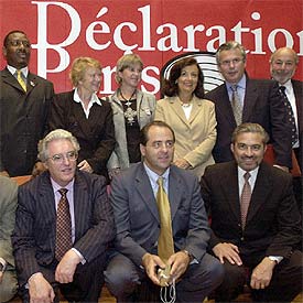 Impulsores de la Declaración de París posan ayer en la Sorbona.