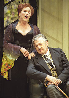 Pamela Armstrong y sir Thomas Allen, en una escena de  El murciélago .