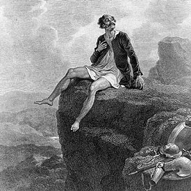 Detalle de  Penitencia de Don Quijote en Sierra Morena  (1818), de Francis Engleheart por dibujo de Robert Smirke.