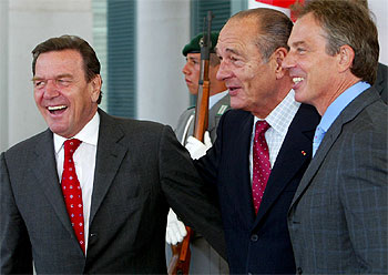 Schröder, Chirac y Blair, el pasado día 20 en Berlín.