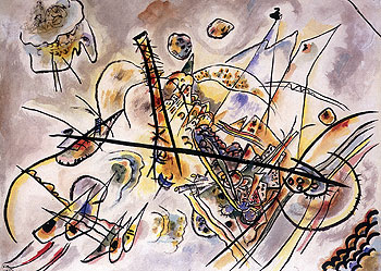 La obra  Sin título  ,  de 1917, acuarela sobre papel, de Kandinsky (Museo Regional de Bellas Artes Kovalenko, Krasnodar).