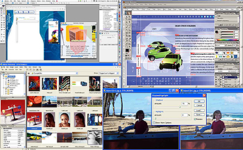 De izquierda a derecha y de arriba abajo, InDesign CS, Illustrator CS y Photoshop CS.