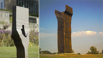  Homenaje a Braque  (izquierda) y  Buscando la luz IV,  de Eduardo Chillida, en el Parque de Escultura de Yorkshire, Inglaterra.