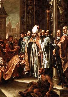  San Ambrosio absolviendo al emperador Teodosio,  de Valdés Leal (Museo del Prado).