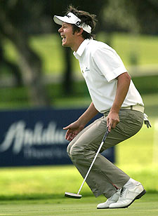 Un gesto expresivo de Fredrik Jacobson tras un  putt  fallido.