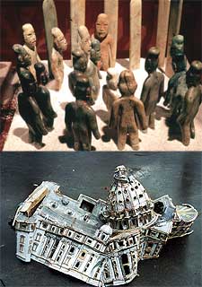 Arriba,  Ofrenda olmeca  (100-600 antes de Cristo), que podrá verse en la exposición  El cuerpo y el cosmos . Abajo,  Petersdom  (1998), de Thomas Vinnich, que se verá en la exhibición  La belleza del fracaso. 