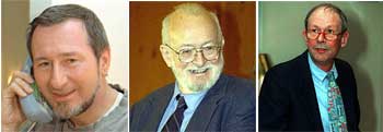 Douglas Osheroff, Paul C. Lauterbur y Robert C. Richardson (de izquierda a derecha).