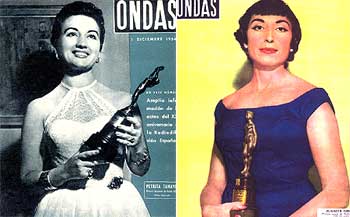Portadas de la revista  Ondas  , de 1954 y de 1957, con las fotografías de Petrita Tamayo y Juana Ginzo. 