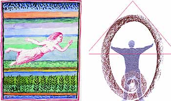 Litografías de Pérez Villalta (izquierda) y Martín Chirino para  Con la palabra y la imagen, 25 años de la Constitución Española. 