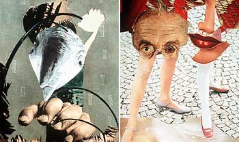 Dos obras de Hannah Höch que figuran en la exposición:  Resignación,  un  collage  de 1938, izquierda, y  Grotesco,  fotomontaje de 1963.
