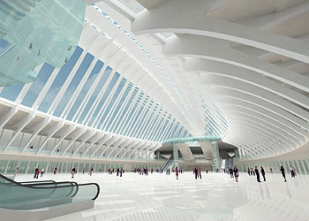 Un aspecto del diseño de Santiago Calatrava para la terminal de transportes de la  zona cero .