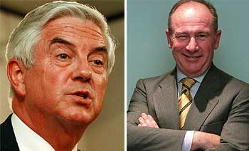 Fritz Bolkestein, comisario de la UE, y Rodrigo Rato, ministro de Economía.