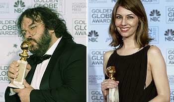 Peter Jackson besa el Globo de Oro al mejor director por  El retorno del rey  (izquierda) y Sofia Coppola con su premio a la mejor comedia por  Lost in translation .