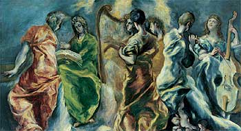 Él óleo de El Greco  El concierto de los ángeles  (hacia 1608-1614), 112   -   205 cm, se expone estos días en Lausana.