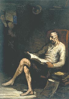  Don Quijote leyendo  (1865-1867), de Honoré Daumier, que figura en la exposición  Tres mitos españoles  (Melbourne National Gallery of Victoria).