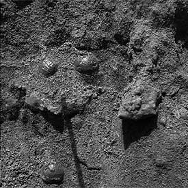 Piedras redondas desenterradas por el  Opportunity  en Marte.
