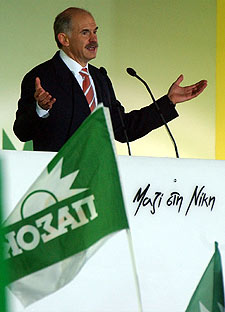 Yorgos Papandreu, durante el mitin de cierre de campaña del PASOK.