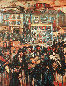 El óleo  El cartel del crimen  ,  de Solana, hacia 1920 (colección particular).