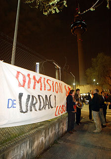 Protesta de los trabajadores de TVE en Torre España, en Madrid.