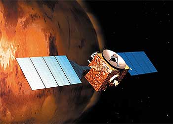 Ilustración de  Mars Express  en órbita de Marte.