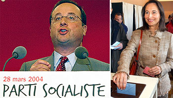 François Hollande, en un mitin de las pasadas elecciones regionales. A la derecha, su esposa, Ségolène Royal, deposita su voto el pasado día 28.