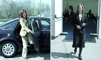 Uxue Barkos (NB), a su llegada a La Zarzuela.(izquierda) Lasagabaster (EA), tras su rueda de prensa.