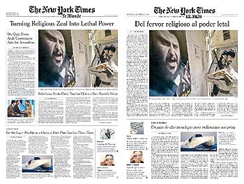 Reproducción de la portada del último suplemento de  The New York Times  en  Le Monde  y la versión de prueba de  EL PAÍS.
