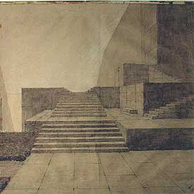 Uno de los dibujos originales de Adolphe Appia que se exhiben en el Círculo de Bellas Artes, de Madrid.